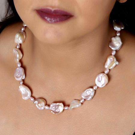 Natural Pink Pearl Necklace for women, 925 Sterling silver with gold plated necklace, Handmade jewelry